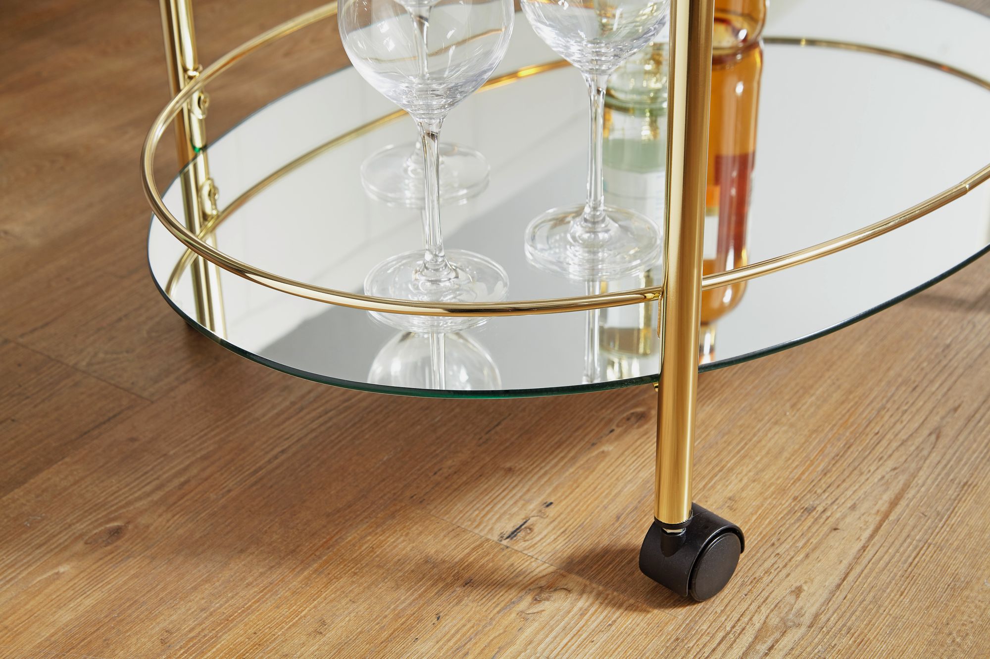FineBuy Servierwagen Gold Beistelltisch auf Rollen Glas Speisewagen Teewagen – Ansicht 5
