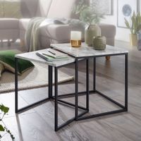 FineBuy Beistelltisch 2er Couchtisch Set Marmor Optik Weiß Wohnzimmertisch – Ansicht 1