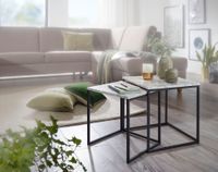 FineBuy Beistelltisch 2er Couchtisch Set Marmor Optik Weiß Wohnzimmertisch – Ansicht 2