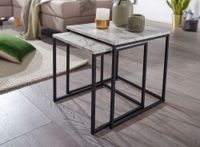 FineBuy Beistelltisch 2er Couchtisch Set Marmor Optik Weiß Wohnzimmertisch – Ansicht 4