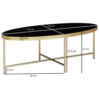 FineBuy Couchtisch Glas Schwarz Wohnzimmertisch Oval 110 x 56 Glastisch Gold – Ansicht 3