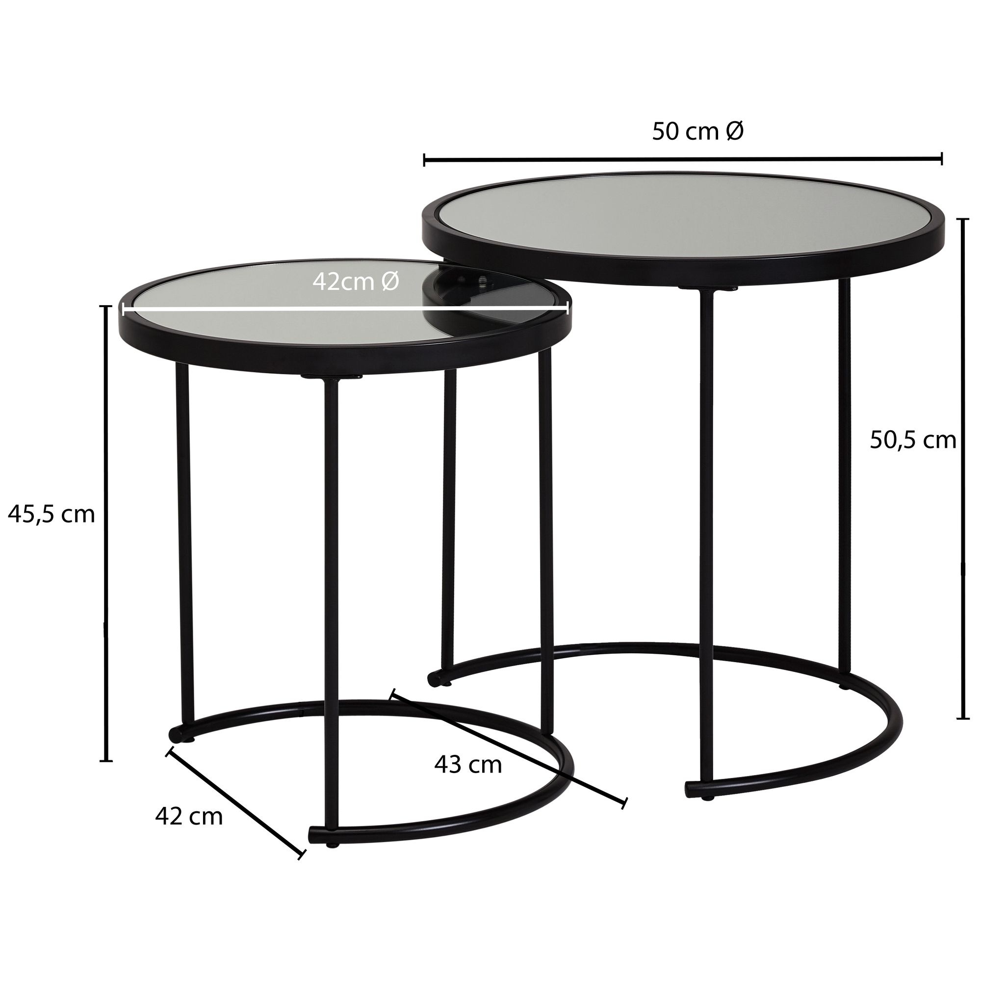 FineBuy Couchtisch 2tlg Rund Schwarz Spiegel Glas Wohnzimmertisch Beistelltisch – Ansicht 3