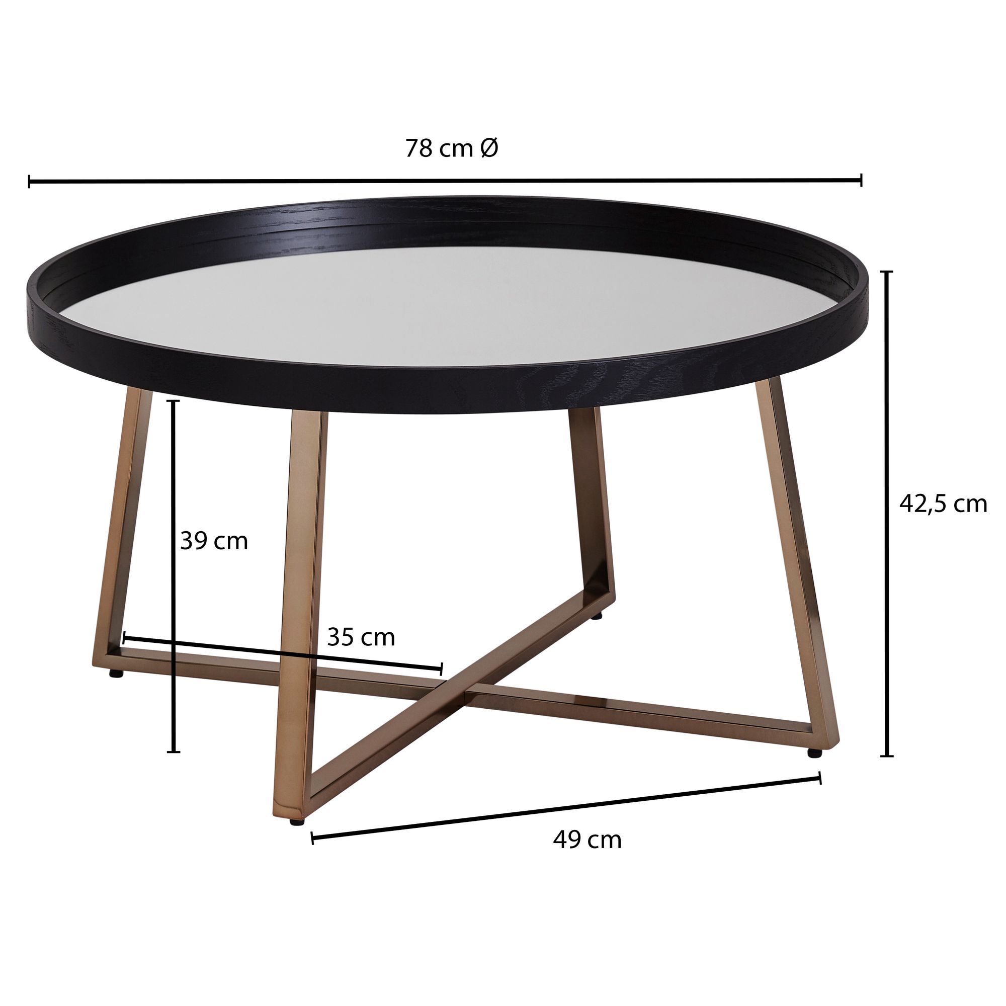 FineBuy Couchtisch Rund Gold Wohnzimmertisch Spiegel Glas Beistelltisch Schwarz – Ansicht 2