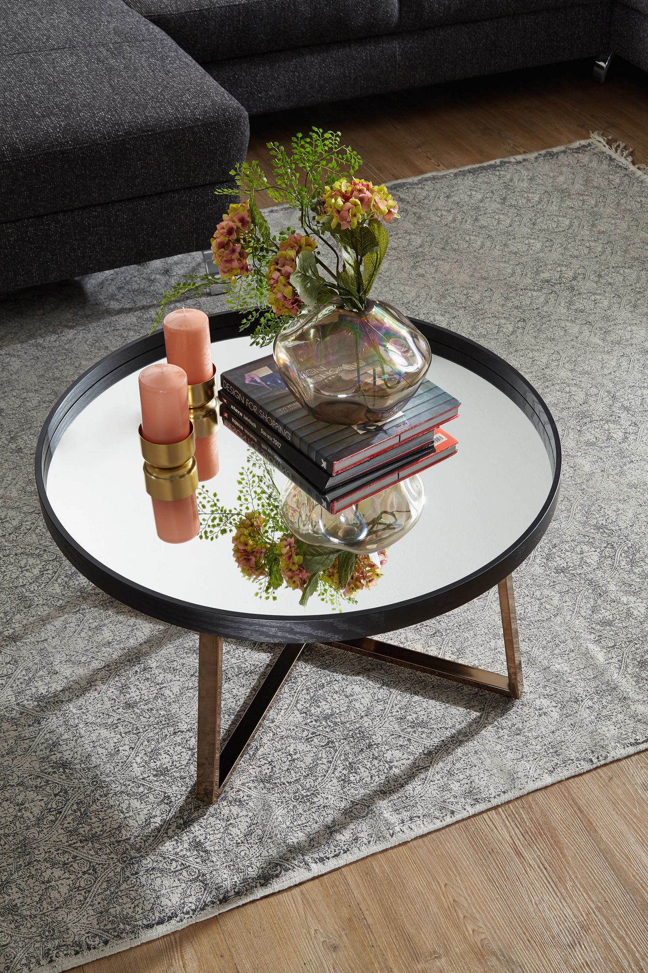 FineBuy Couchtisch Rund Gold Wohnzimmertisch Spiegel Glas Beistelltisch Schwarz – Ansicht 4