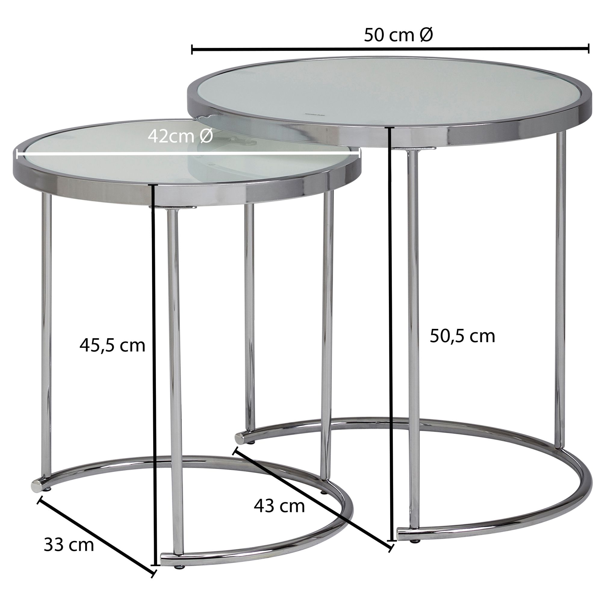 FineBuy Beistelltisch 2tlg Rund Wohnzimmertisch Weiß Glas Couchtisch Silber – Ansicht 3