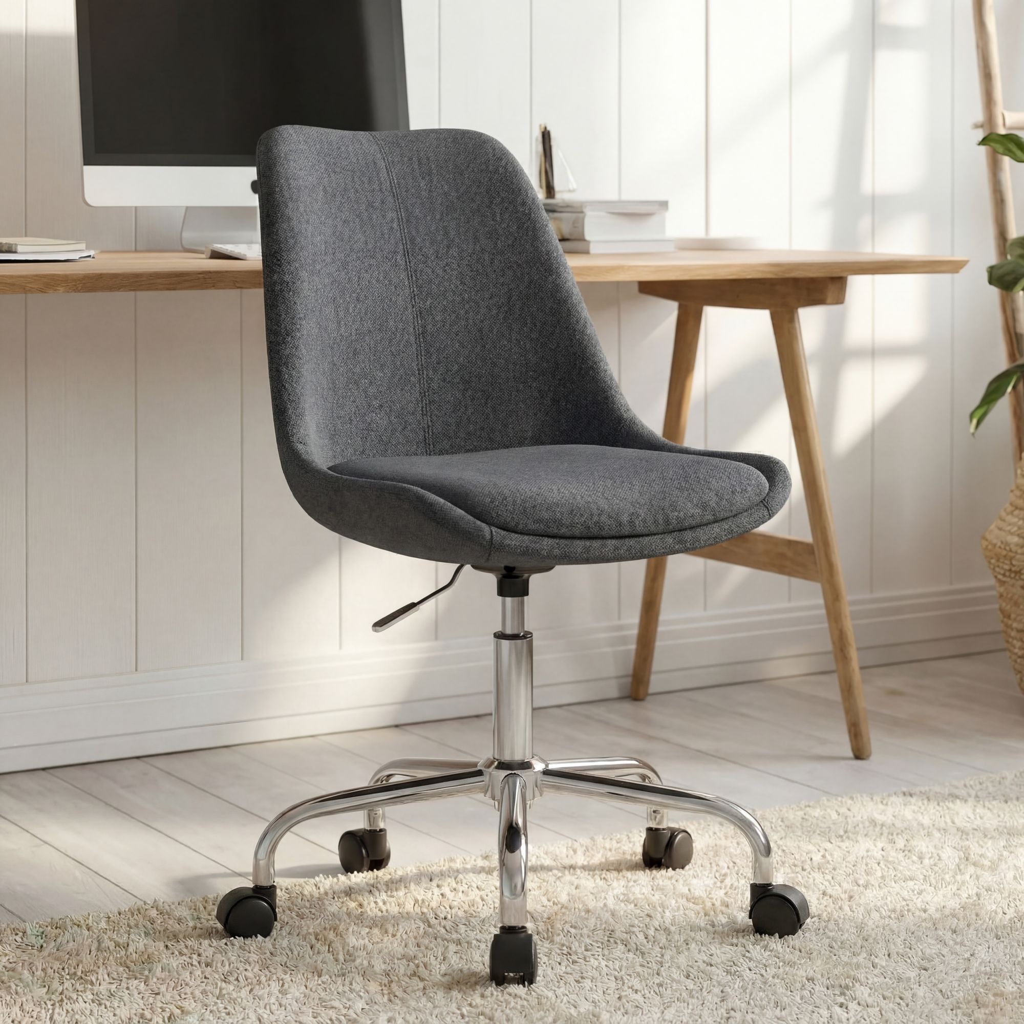 FineBuy Schreibtischstuhl Stoff Drehstuhl Stuhl mit Rollen 110 kg Schalenstuhl – Ansicht 1