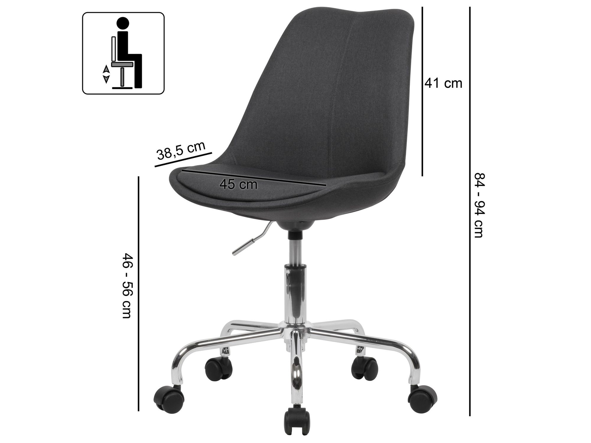 FineBuy Schreibtischstuhl Stoff Drehstuhl Stuhl mit Rollen 110 kg Schalenstuhl – Ansicht 3