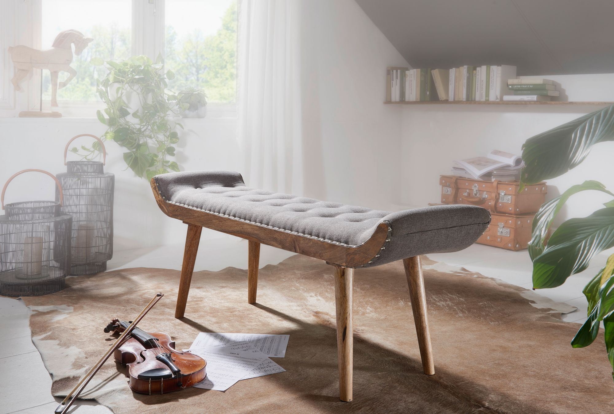 Sitzbank gepolstert 120cm Chesterfield Polsterbank Garderobenbank Design Bank – Ansicht 2