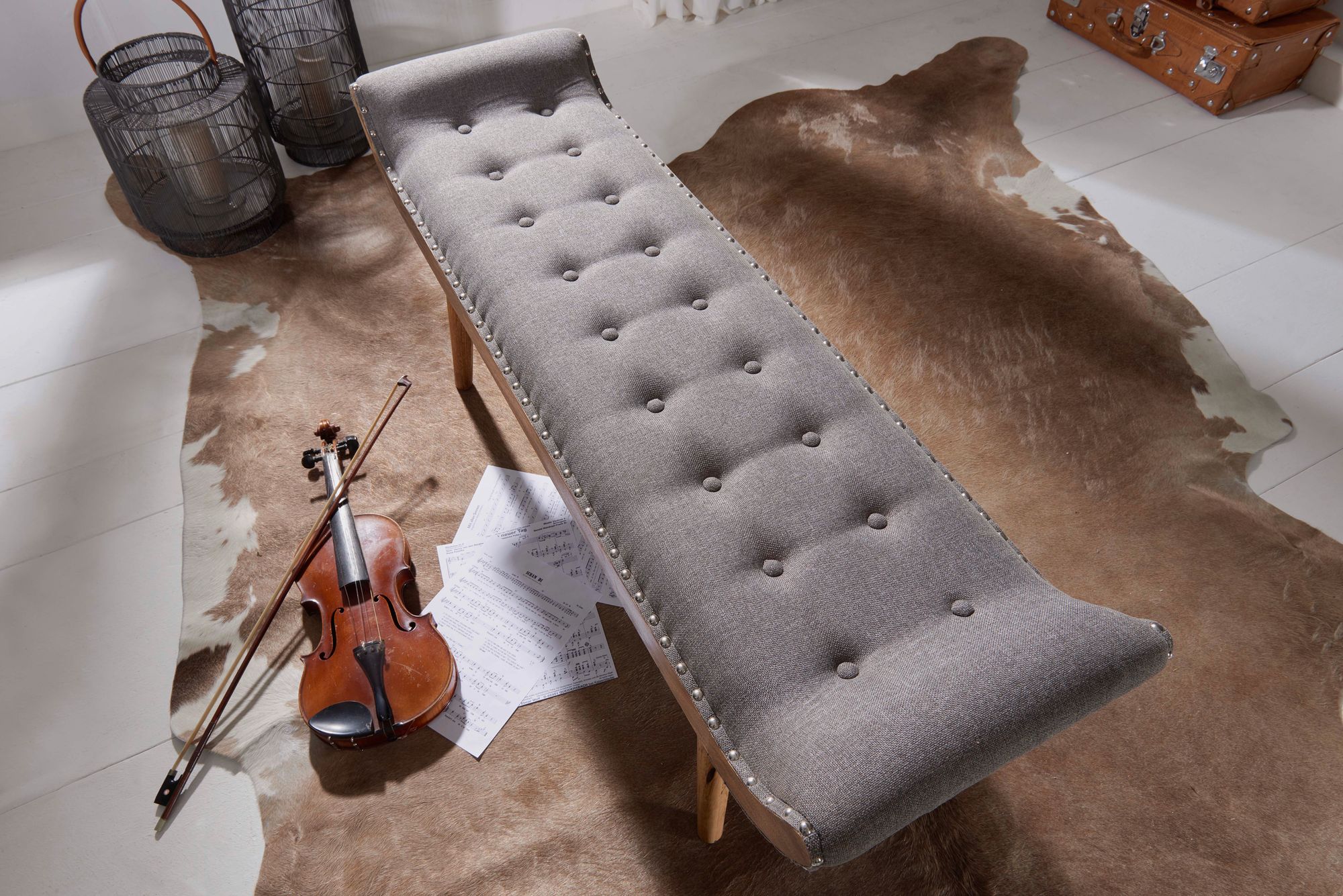 Sitzbank gepolstert 120cm Chesterfield Polsterbank Garderobenbank Design Bank – Ansicht 4