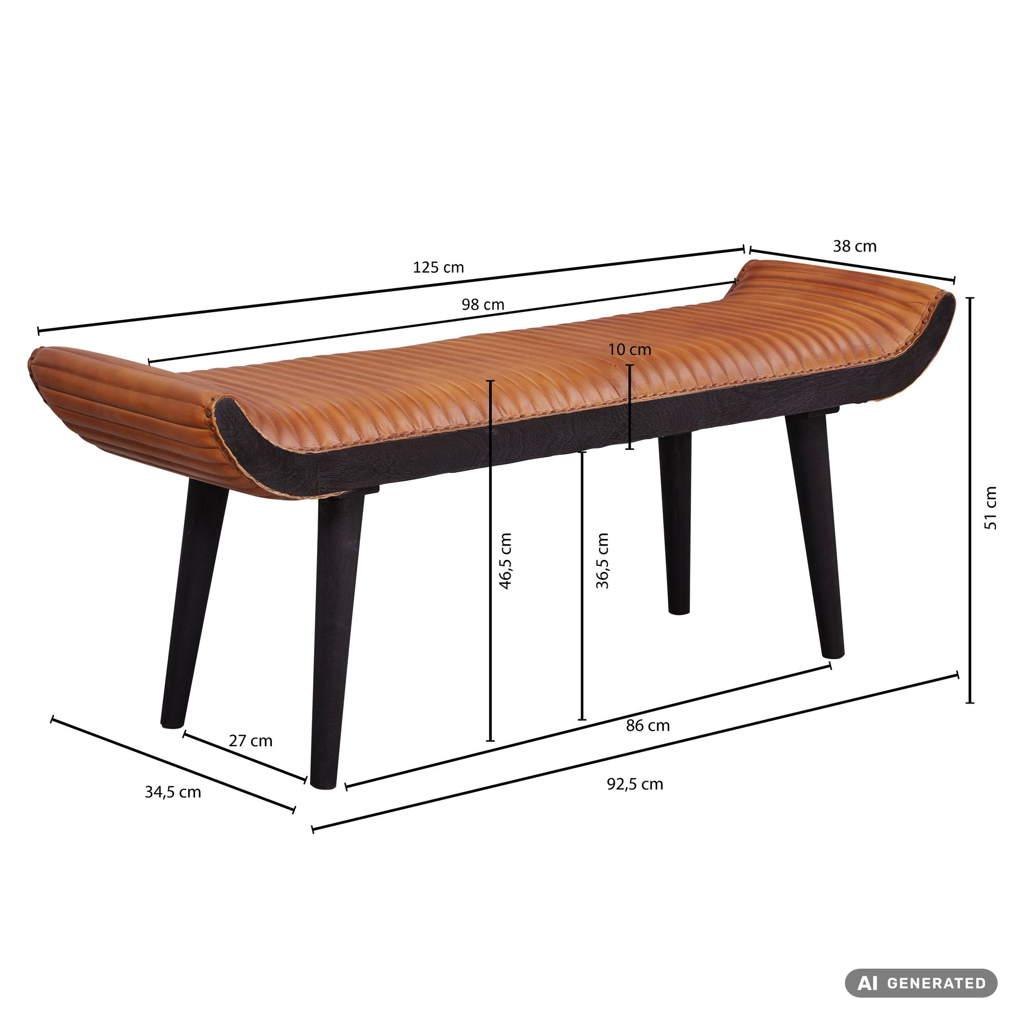 Gepolsterte Sitzbank 125cm Echtleder Braun Retro Polsterbank Garderobenbank Bank – Ansicht 3
