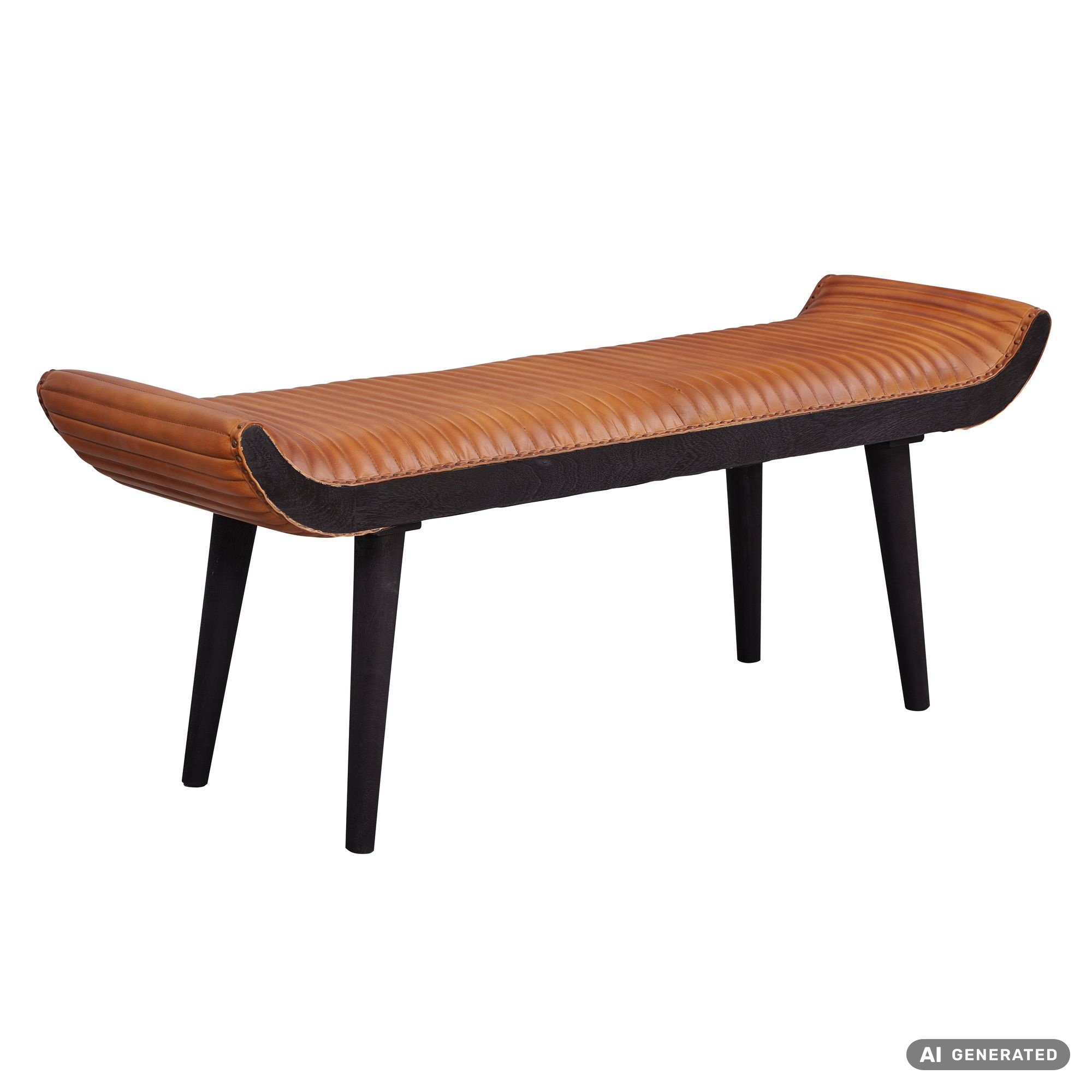 Gepolsterte Sitzbank 125cm Echtleder Braun Retro Polsterbank Garderobenbank Bank – Ansicht 6