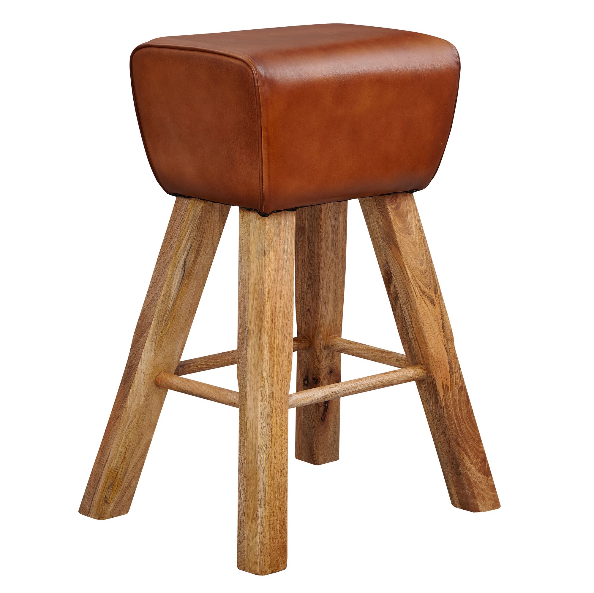 FineBuy Turnbock Barhocker 75 cm Massivholz Barstuhl Leder Tresenstuhl Hocker – Ansicht 6