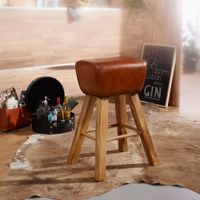 FineBuy Turnbock Barhocker 75 cm Massivholz Barstuhl Leder Tresenstuhl Hocker – Ansicht 1