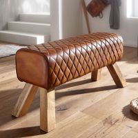 Sitzbank Turnbock Braun Echtleder Lederhocker Sprinbock Hocker Garderobenbank – Ansicht 1