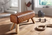 Sitzbank Turnbock Braun Echtleder Lederhocker Sprinbock Hocker Garderobenbank – Ansicht 2