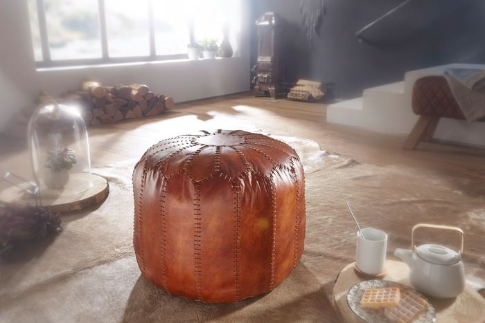 FineBuy Sitzhocker Echtleder Braun 52 x 40 x 52 cm Ottomane Wohnzimmer, Design Pouf Hocker Orientalisch, Polsterhocker Orient Beinablage Sofa 4250950294516
