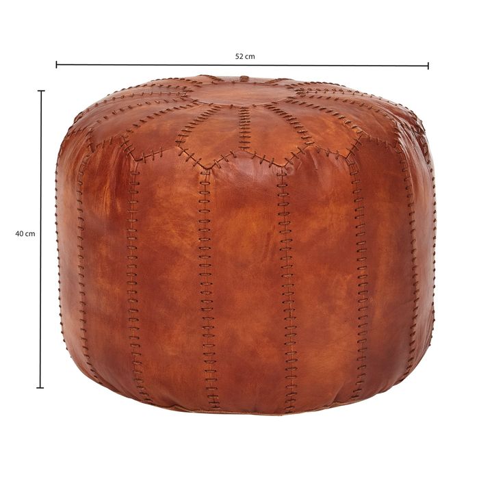 FineBuy Sitzhocker Echtleder 52x40x52cm Pouf Polsterhocker Rund Hocker Orient – Maßzeichnung