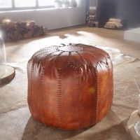 FineBuy Sitzhocker Echtleder 52x40x52cm Pouf Polsterhocker Rund Hocker Orient – Ansicht 1