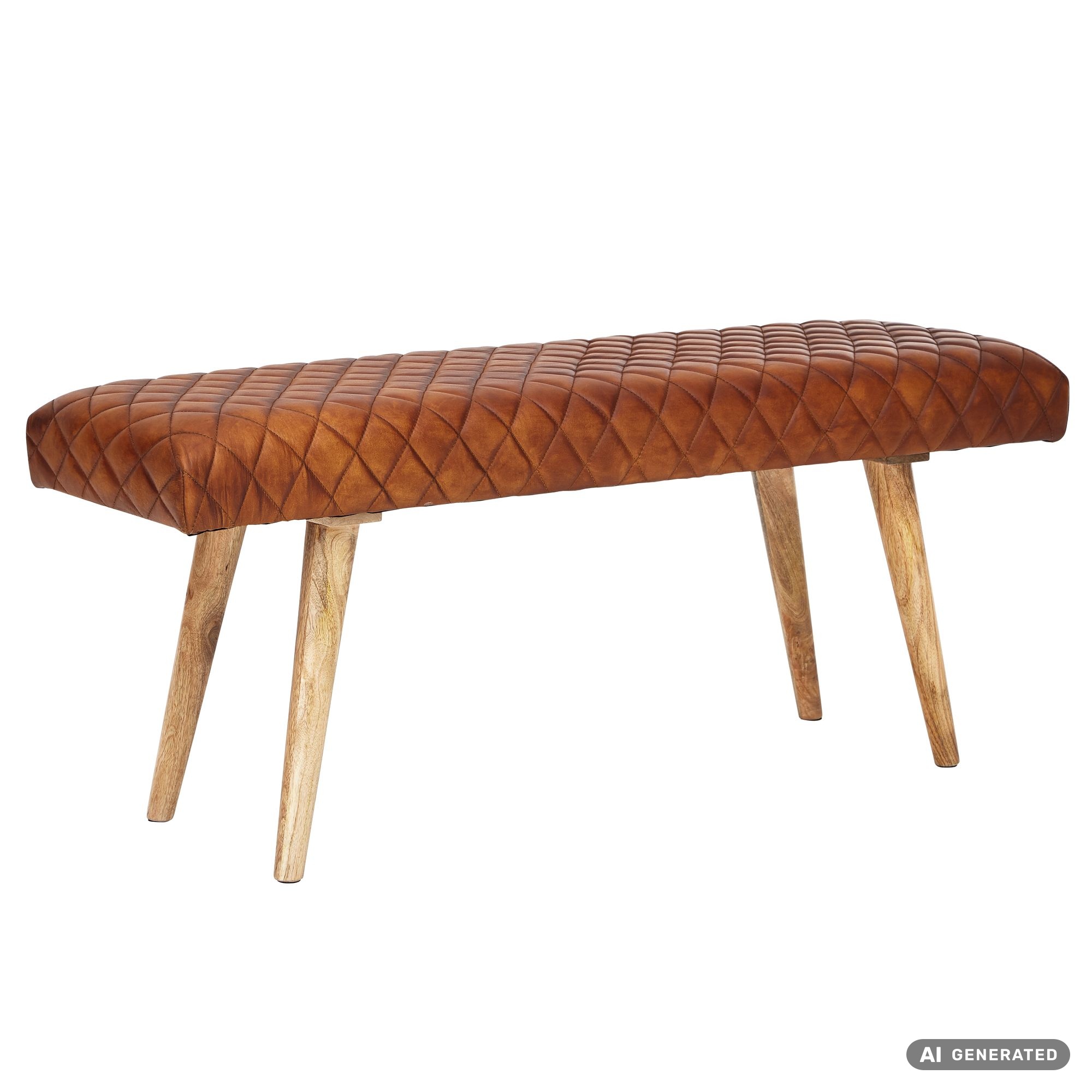 Gepolsterte Sitzbank 115cm Echtleder Braun Retro Polsterbank Garderobenbank Bank – Ansicht 6