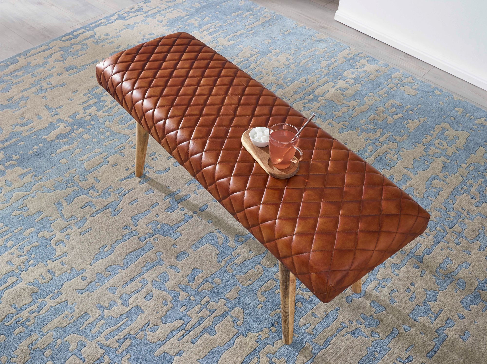 Gepolsterte Sitzbank 115cm Echtleder Braun Retro Polsterbank Garderobenbank Bank – Ansicht 4