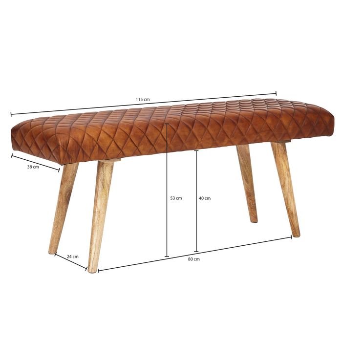 Gepolsterte Sitzbank 115cm Echtleder Braun Retro Polsterbank Garderobenbank Bank – Maßzeichnung