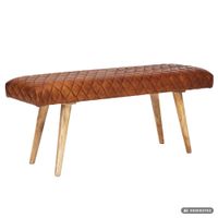 Gepolsterte Sitzbank 115cm Echtleder Braun Retro Polsterbank Garderobenbank Bank – Ansicht 6