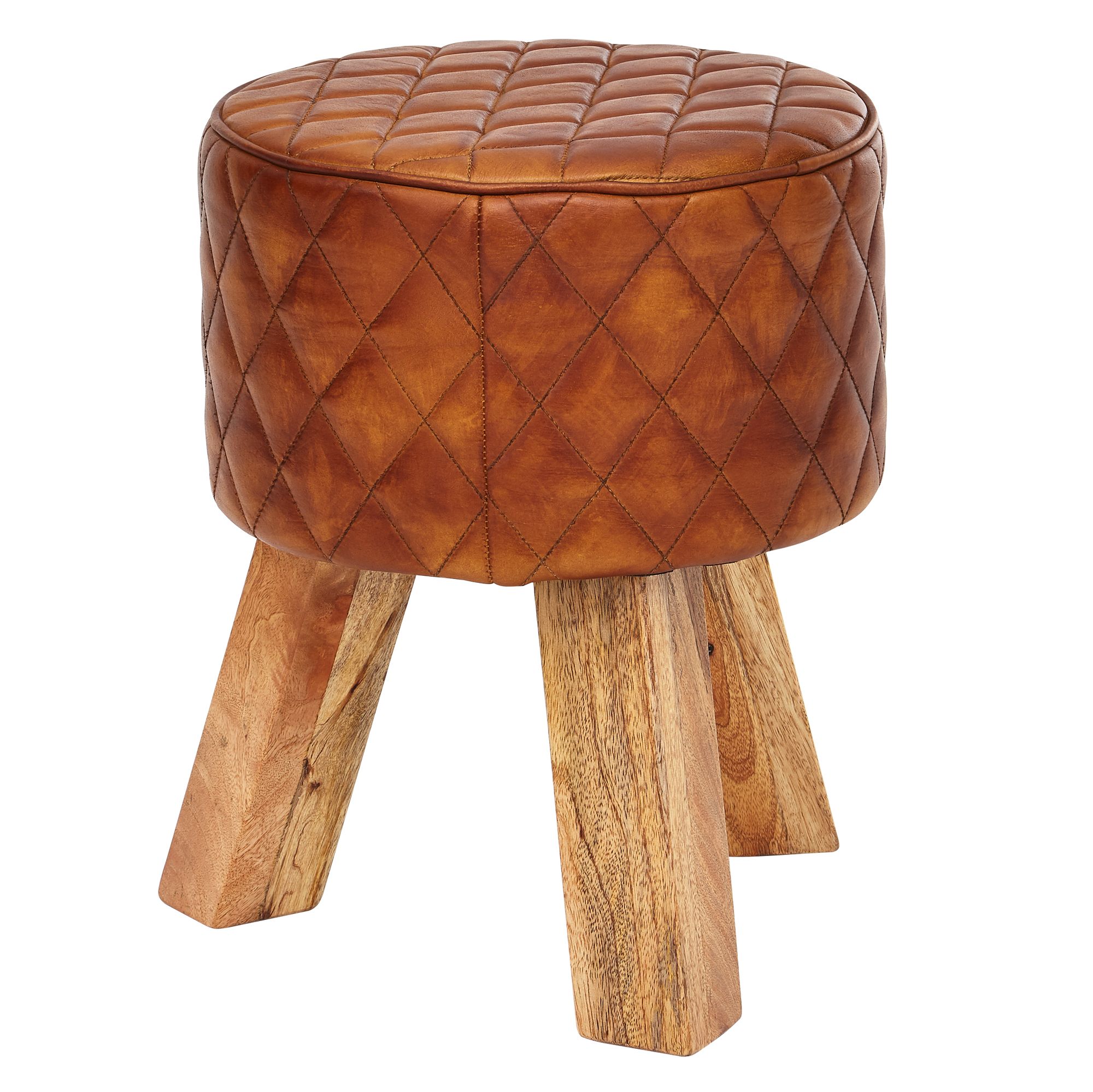 FineBuy Sitzhocker Echtleder 35x46x35 cm Fußhocker Rund Lederhocker Massivholz – Ansicht 6