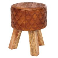 FineBuy Sitzhocker Echtleder 35x46x35 cm Fußhocker Rund Lederhocker Massivholz – Ansicht 6