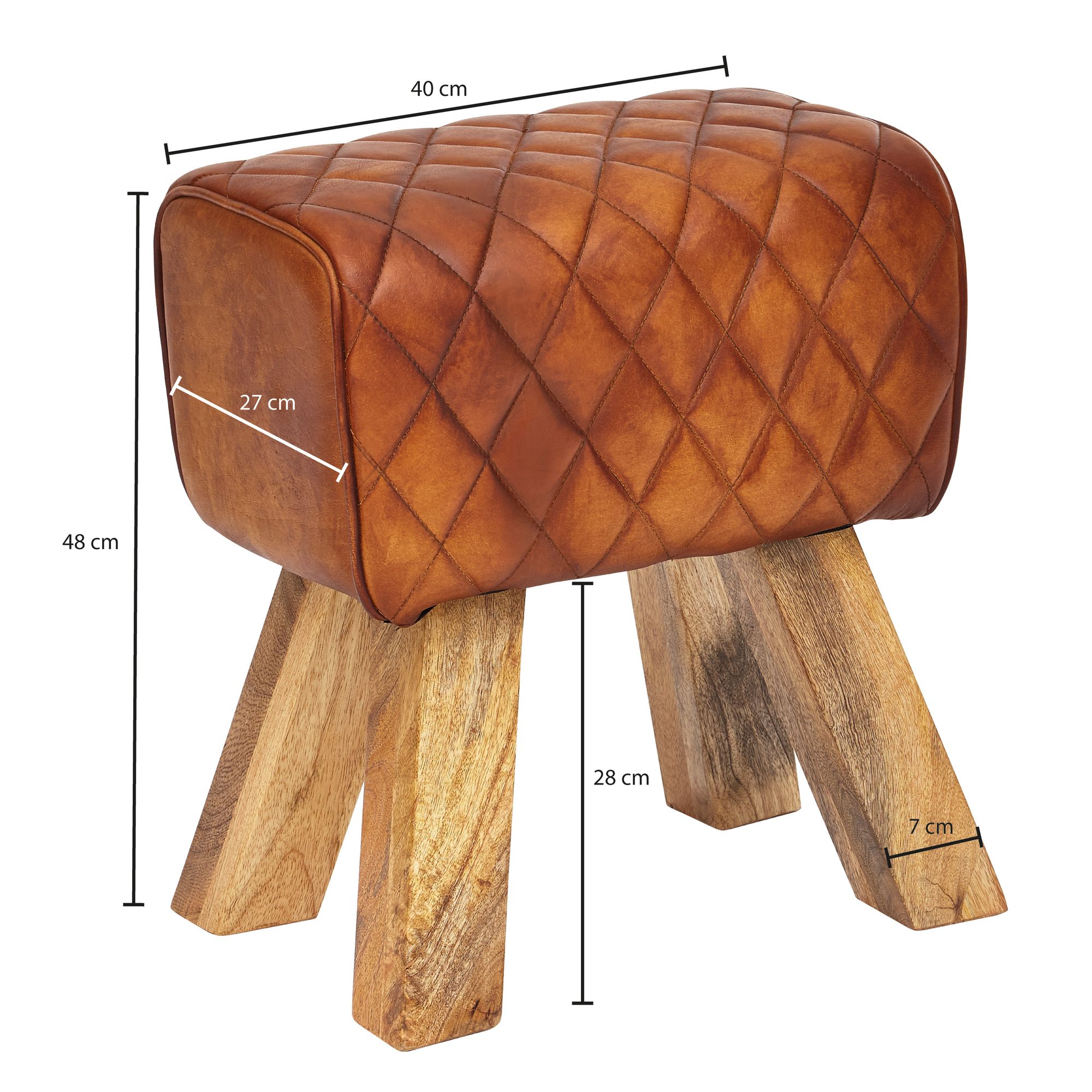 FineBuy Sitzhocker Echtleder 40x48x27 cm Fußhocker Lederhocker Massivholz Braun – Ansicht 3