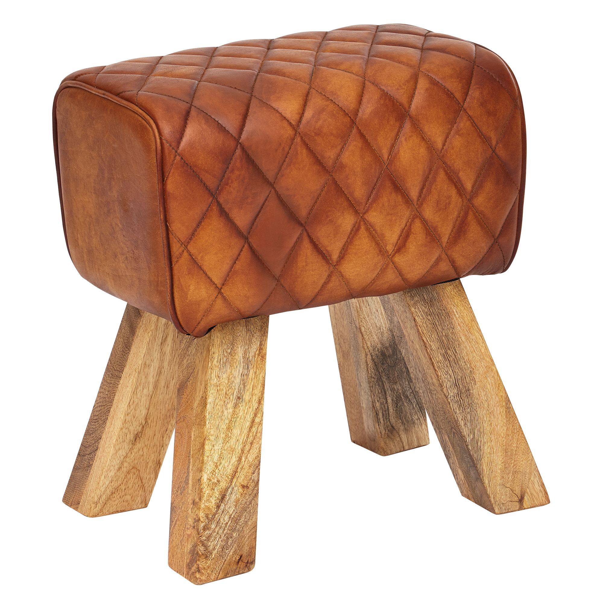 FineBuy Sitzhocker Echtleder 40x48x27 cm Fußhocker Lederhocker Massivholz Braun – Ansicht 6