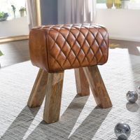 FineBuy Sitzhocker Echtleder 40x48x27 cm Fußhocker Lederhocker Massivholz Braun – Ansicht 1