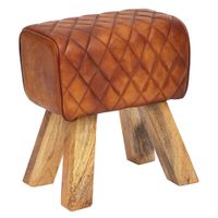 FineBuy Sitzhocker Echtleder 40x48x27 cm Fußhocker Lederhocker Massivholz Braun – Ansicht 6