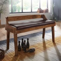 Gepolsterte Sitzbank mit Lehne 108cm Massivholz Echtleder Bank Garderobenbank – Ansicht 1