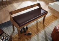Gepolsterte Sitzbank mit Lehne 108cm Massivholz Echtleder Bank Garderobenbank – Ansicht 4