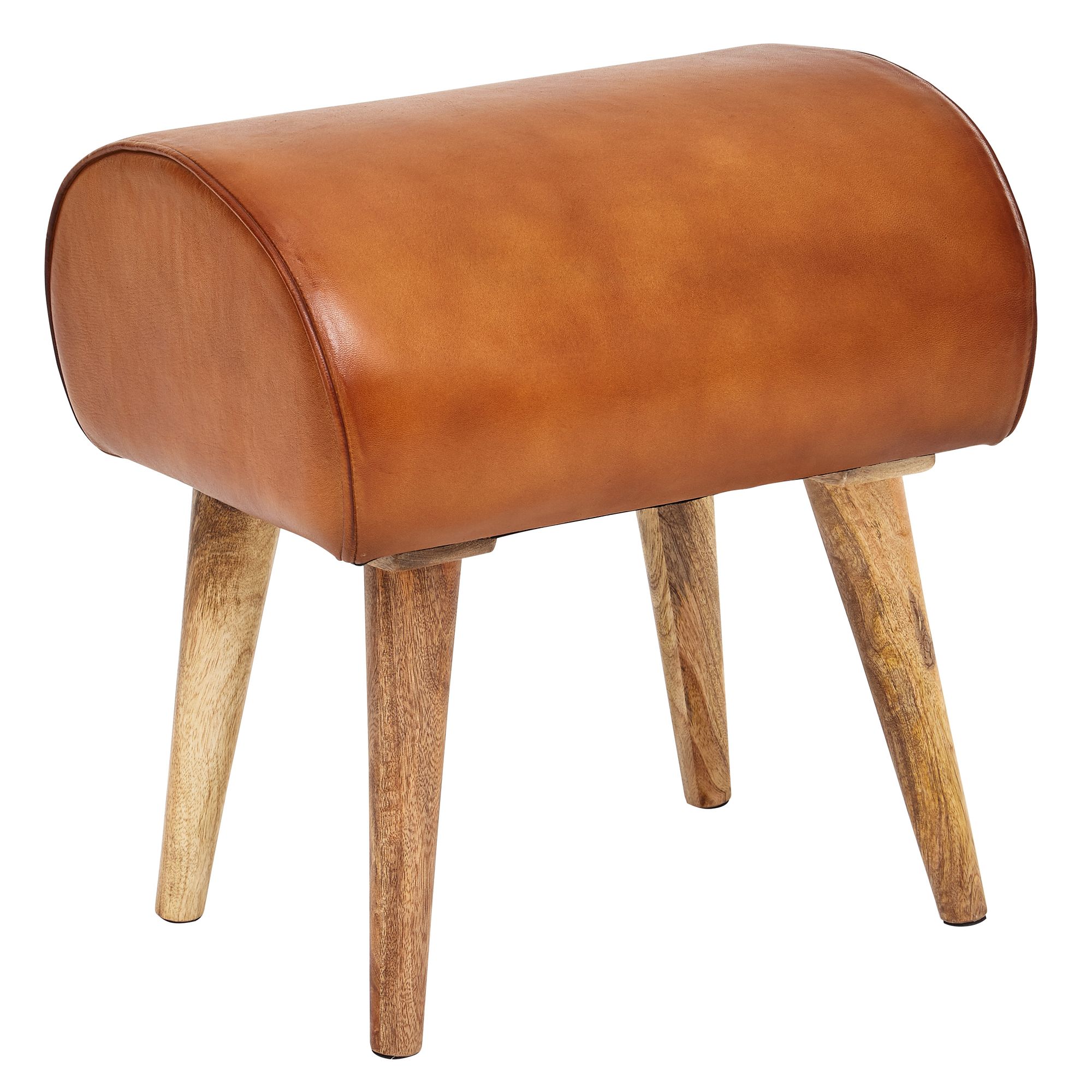 FineBuy Sitzhocker 45x53x40 cm Braun Echtleder Holzhocker Massiv Lederhocker – Ansicht 6