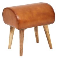 FineBuy Sitzhocker 45x53x40 cm Braun Echtleder Holzhocker Massiv Lederhocker – Ansicht 6
