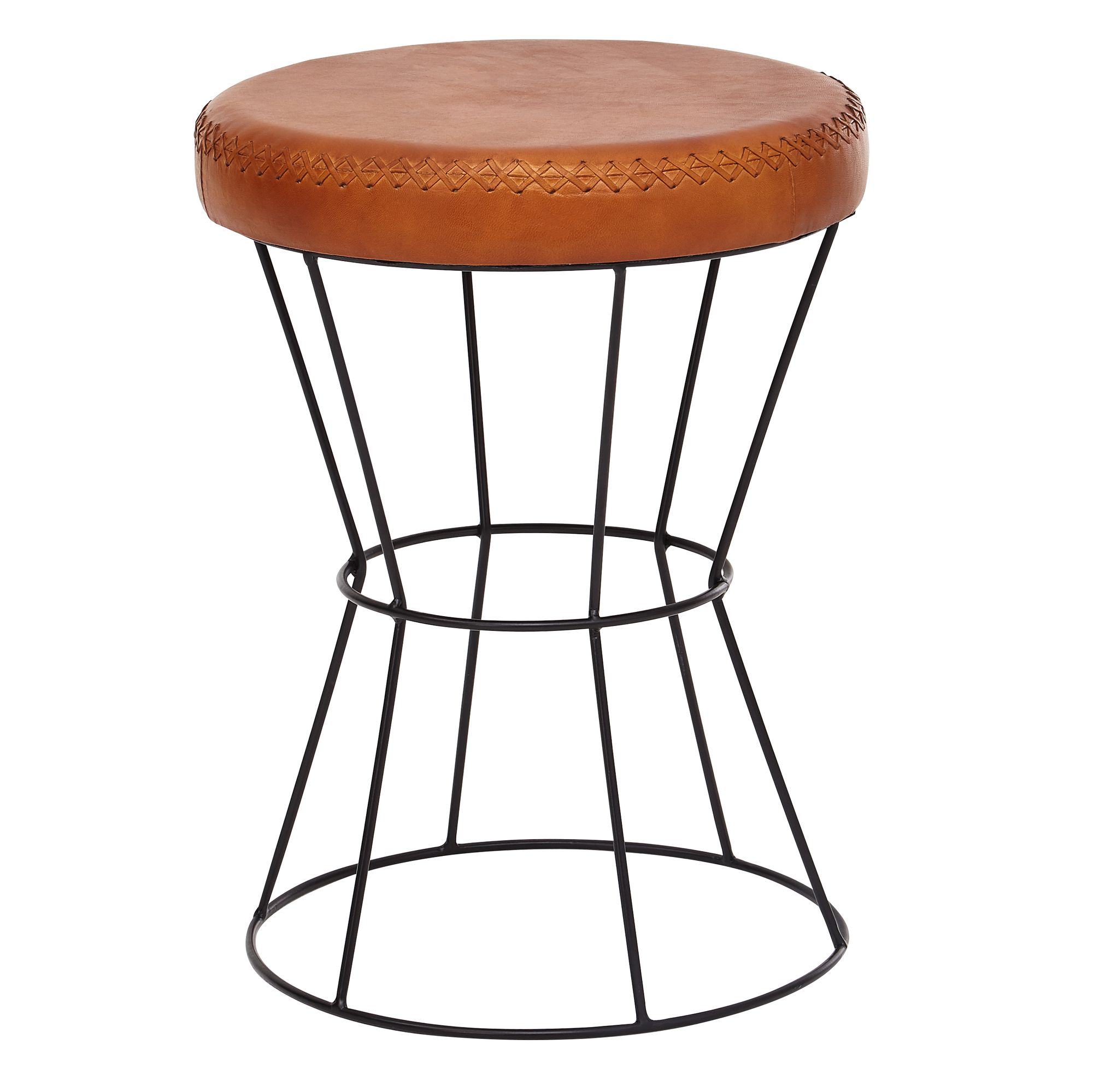 FineBuy Sitzhocker Braun 35x48 cm Lederhocker Modern Echtleder Hocker Rund – Ansicht 6