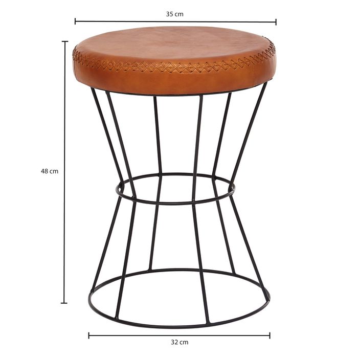 FineBuy Sitzhocker Braun 35x48 cm Lederhocker Modern Echtleder Hocker Rund – Maßzeichnung