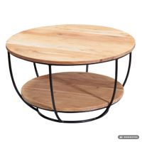 FineBuy Couchtisch Akazie Massivholz rund 60cm Wohnzimmertisch Ablage Industrial – Ansicht 6