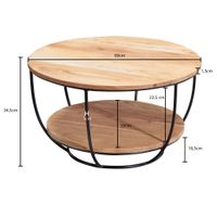 FineBuy Couchtisch Akazie Massivholz rund 60cm Wohnzimmertisch Ablage Industrial – Ansicht 3