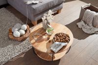FineBuy Couchtisch Akazie Massivholz rund 60cm Wohnzimmertisch Ablage Industrial – Ansicht 4