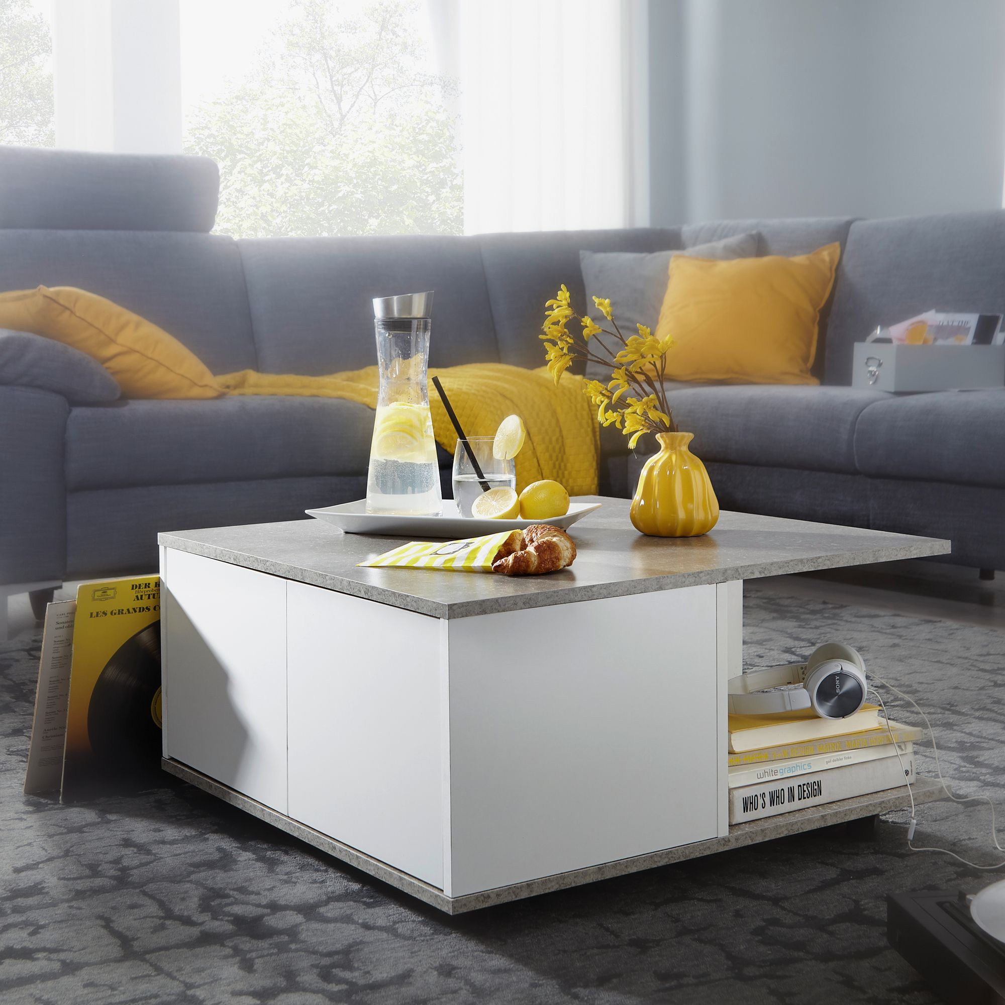 FineBuy Couchtisch 70x70cm Wohnzimmertisch Sofatisch Tisch mit 2 Schubladen – Ansicht 1