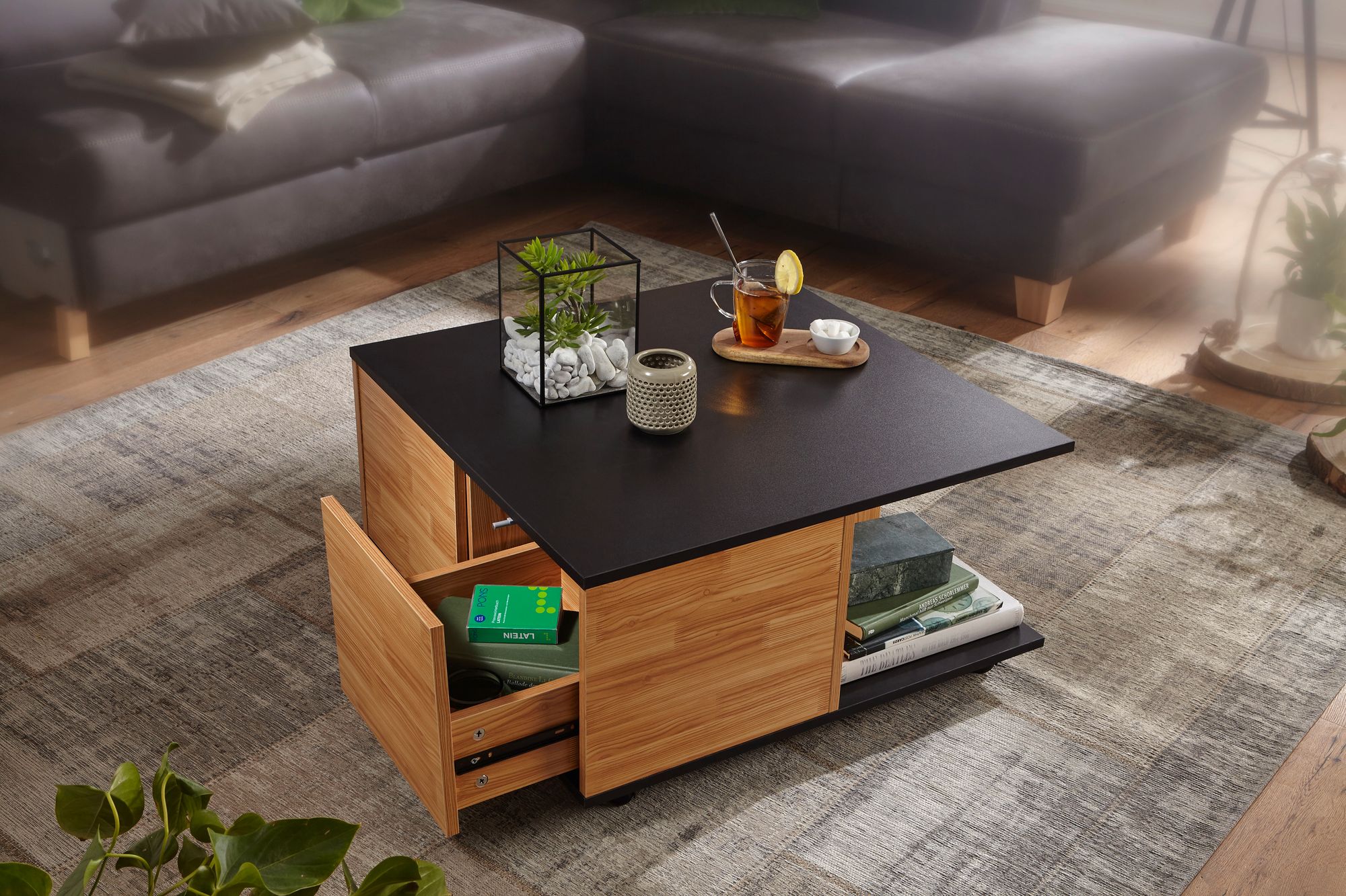 FineBuy Couchtisch 70x70cm Wohnzimmertisch Sofatisch Tisch mit 2 Schubladen – Ansicht 5
