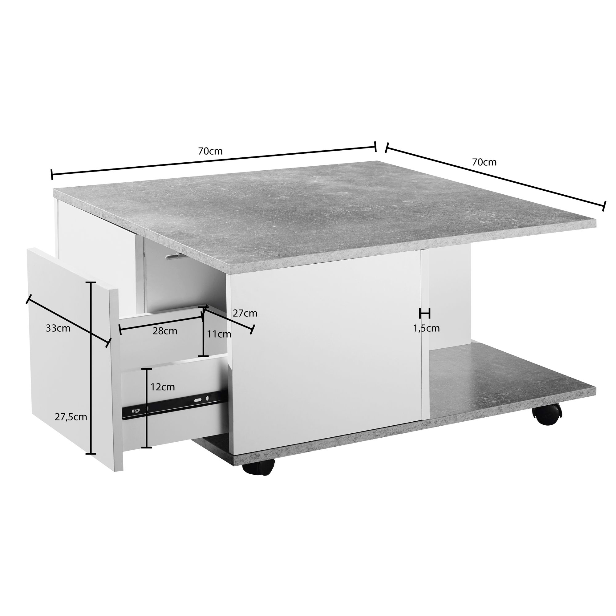 FineBuy Couchtisch 70x70cm Wohnzimmertisch Sofatisch Tisch mit 2 Schubladen – Ansicht 4