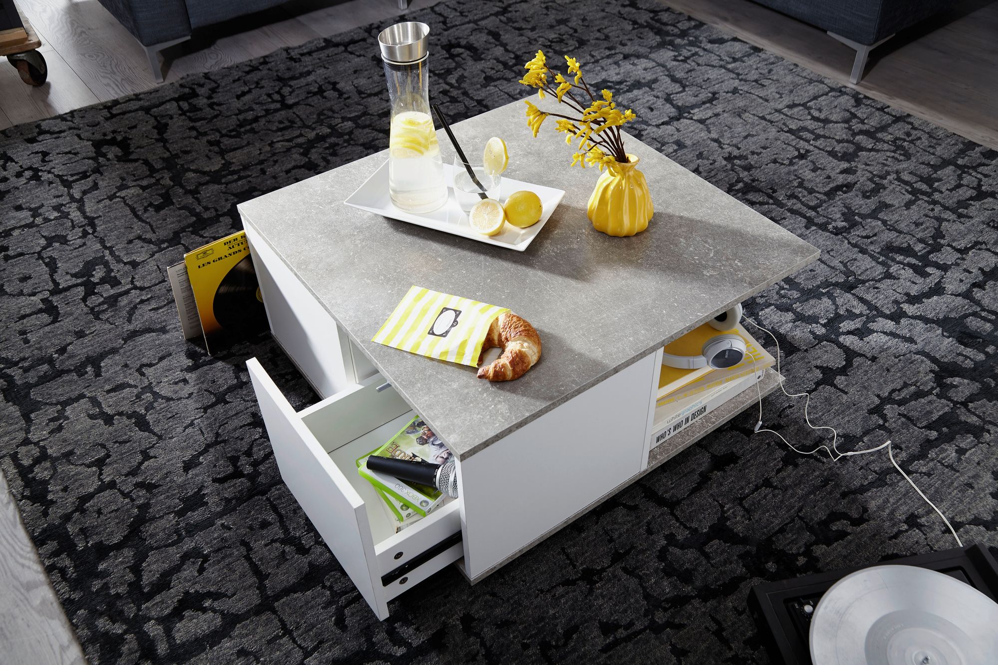 FineBuy Couchtisch 70x70cm Wohnzimmertisch Sofatisch Tisch mit 2 Schubladen – Ansicht 5