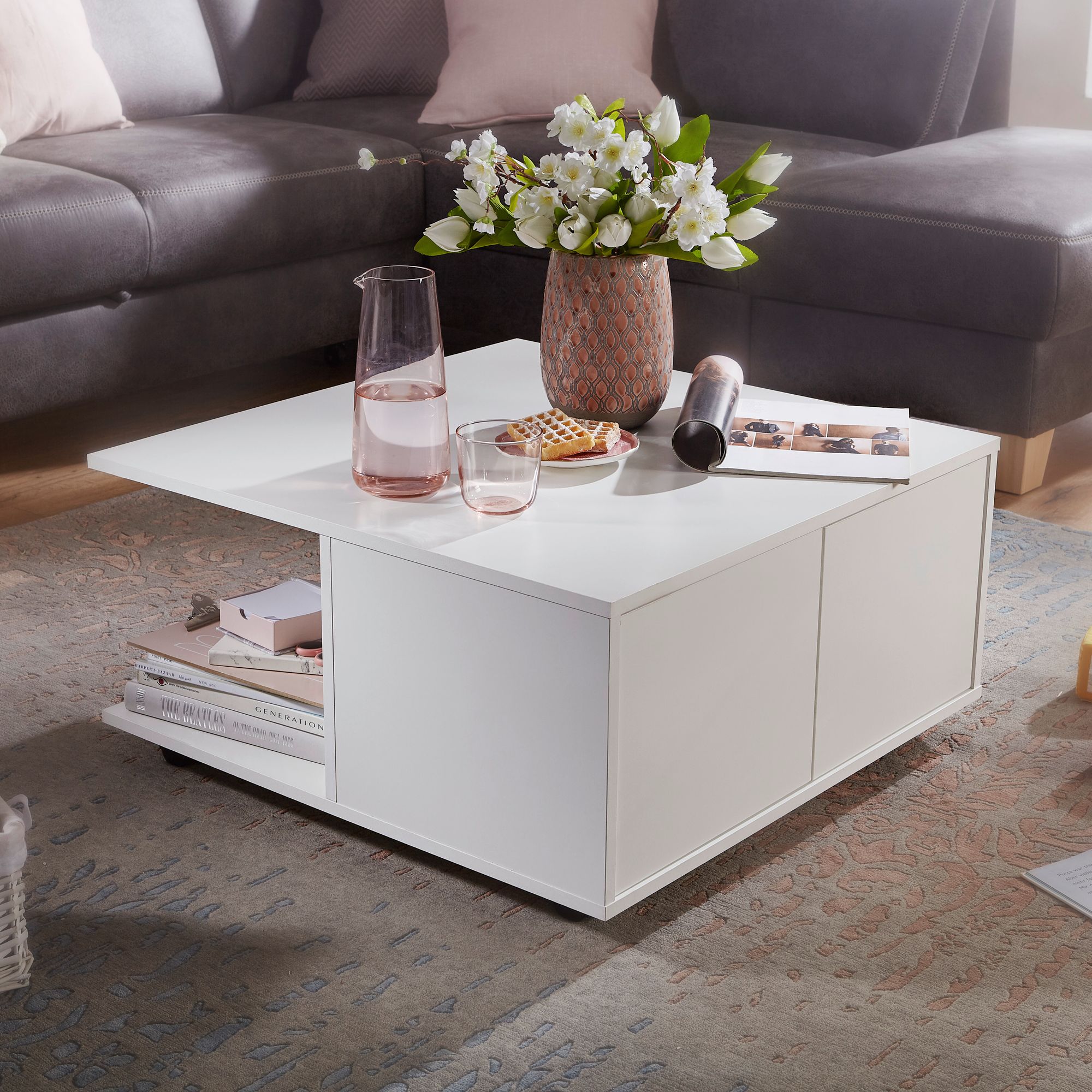 FineBuy Couchtisch 70x70cm Wohnzimmertisch Sofatisch Tisch mit 2 Schubladen – Ansicht 1