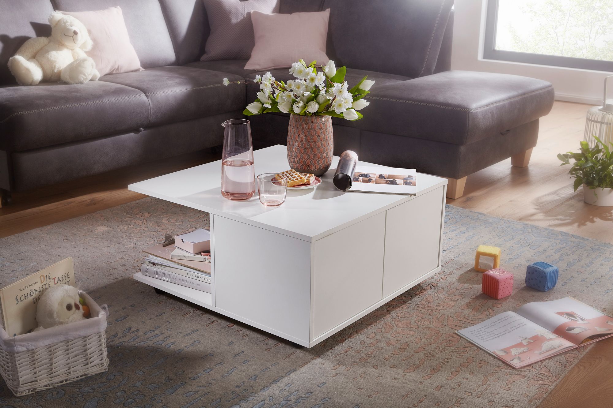 FineBuy Couchtisch 70x70cm Wohnzimmertisch Sofatisch Tisch mit 2 Schubladen – Ansicht 2