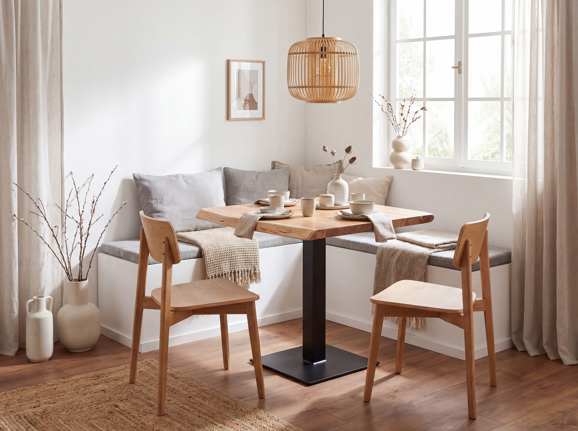 FineBuy Baumkante Esszimmertisch Akazie Massiv 80 x 75 cm Esstisch Küchentisch – Ansicht 2