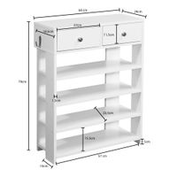 Schuhregal 60cm mit 2 Schubladen und 4 Fächer Standregal Weiß Regal Garderobe Flur – Ansicht 3