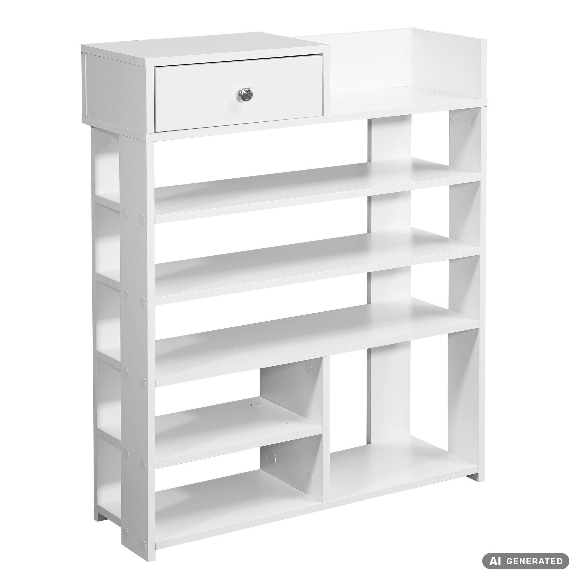 FineBuy Schuhregal Weiß 75x92,5 cm Flurregal Hoch Regal 7 Fächer mit Schublade – Ansicht 6